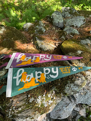 happy of goldens felt pennant at golden dog farm