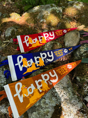 happy of goldens felt pennant at golden dog farm