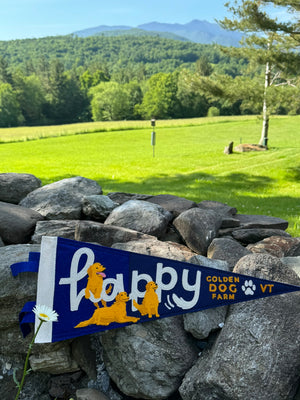 happy of goldens felt pennant at golden dog farm