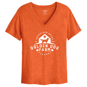Women's V-Neck Golden Dog Farm Logo Tee