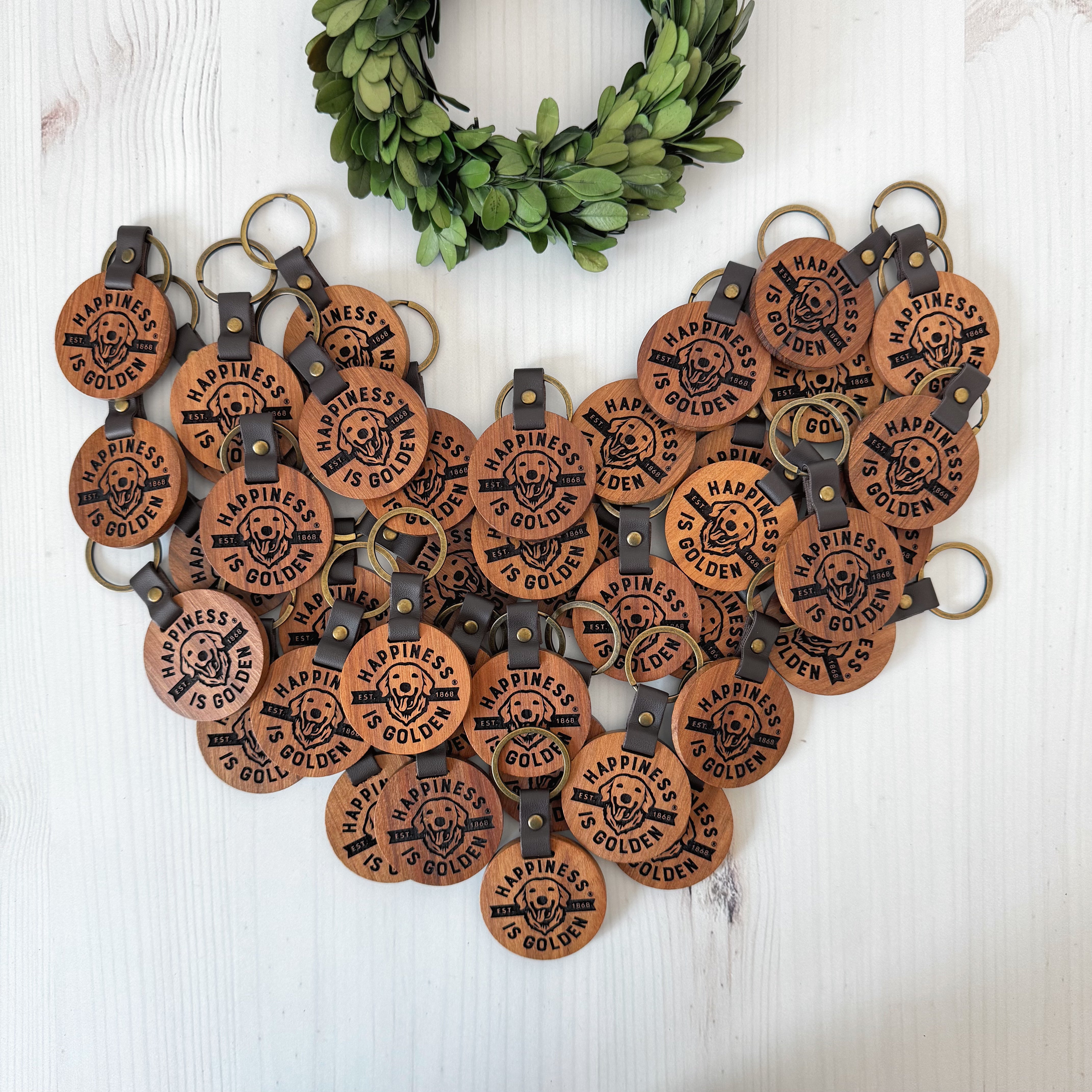 Happiness is Golden Keychain - Golden Dog Farm LLC