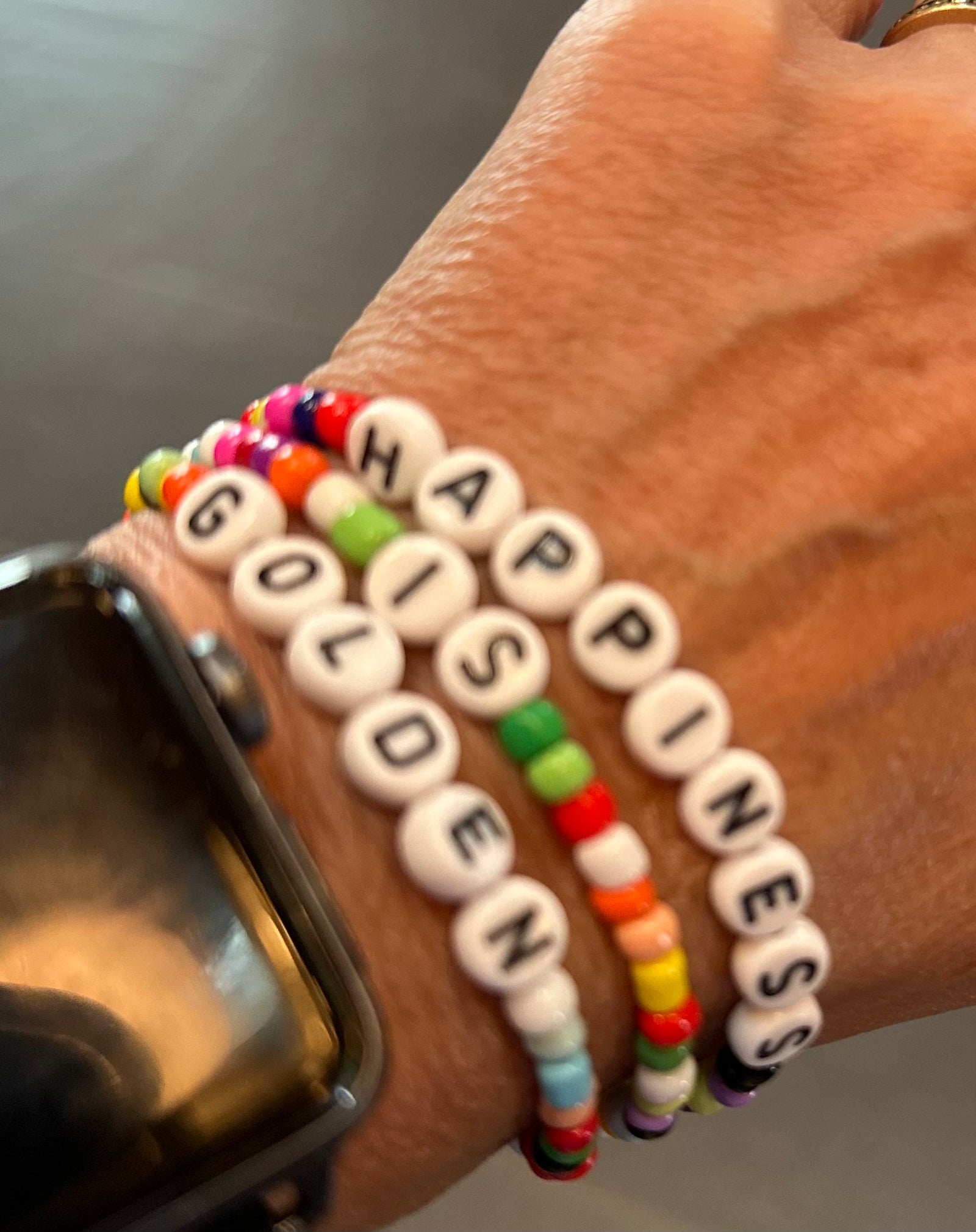 Beaded Happiness is Golden Stacked Bracelet Set