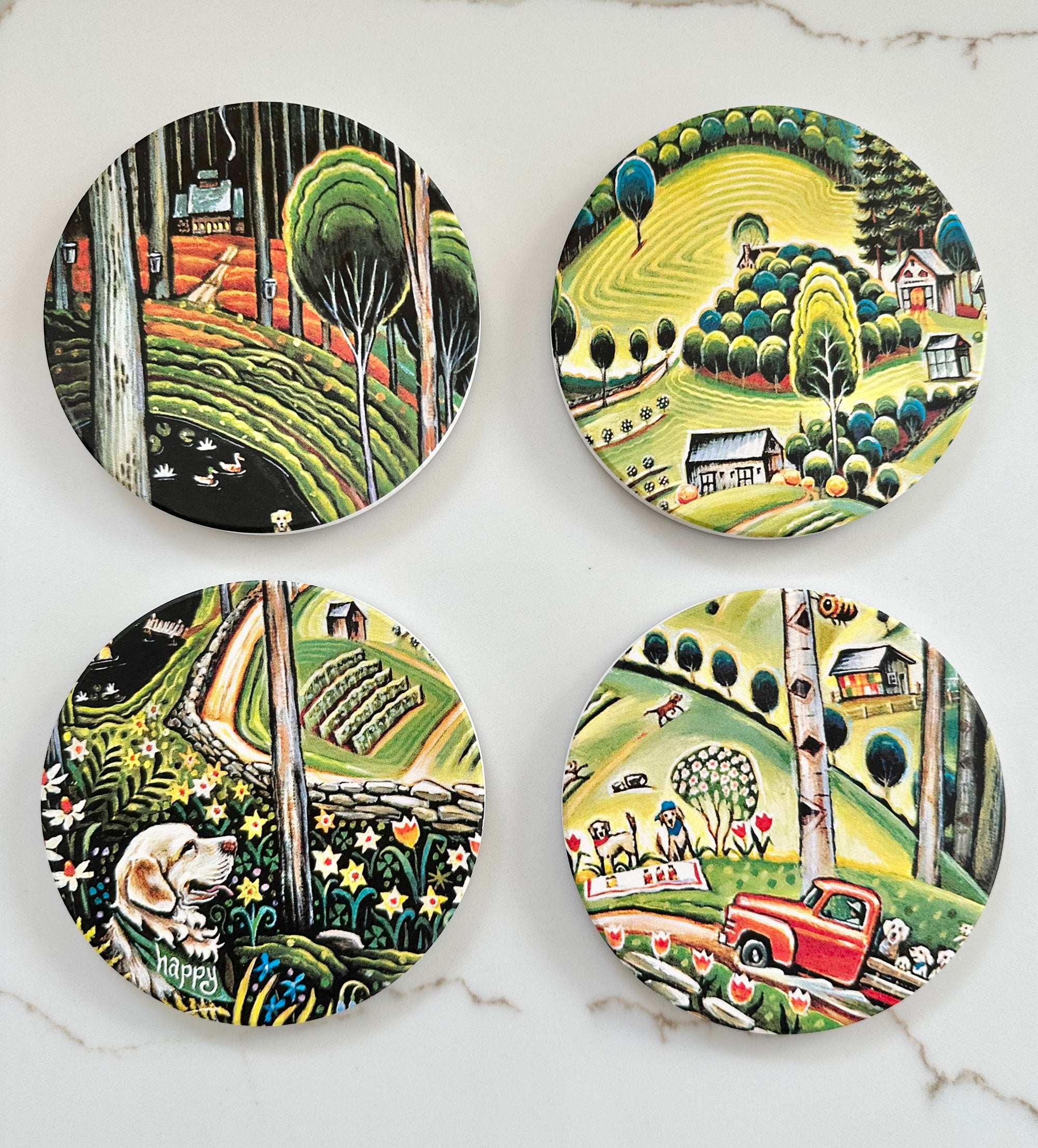 Farm Mural Ceramic Coaster Set