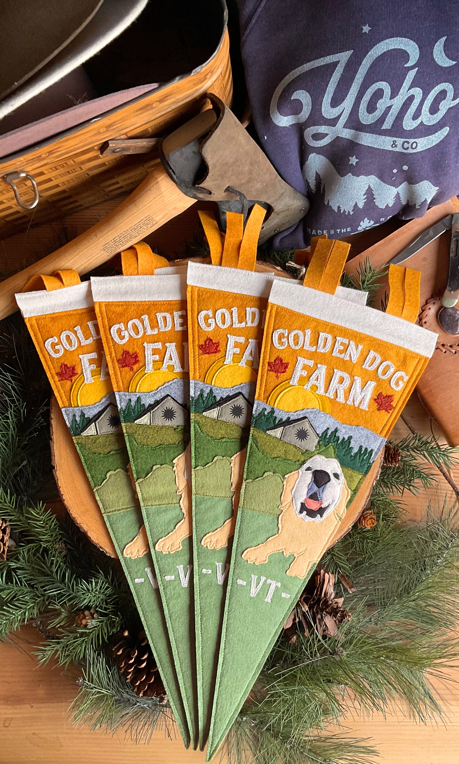 golden dog farm felt pennant